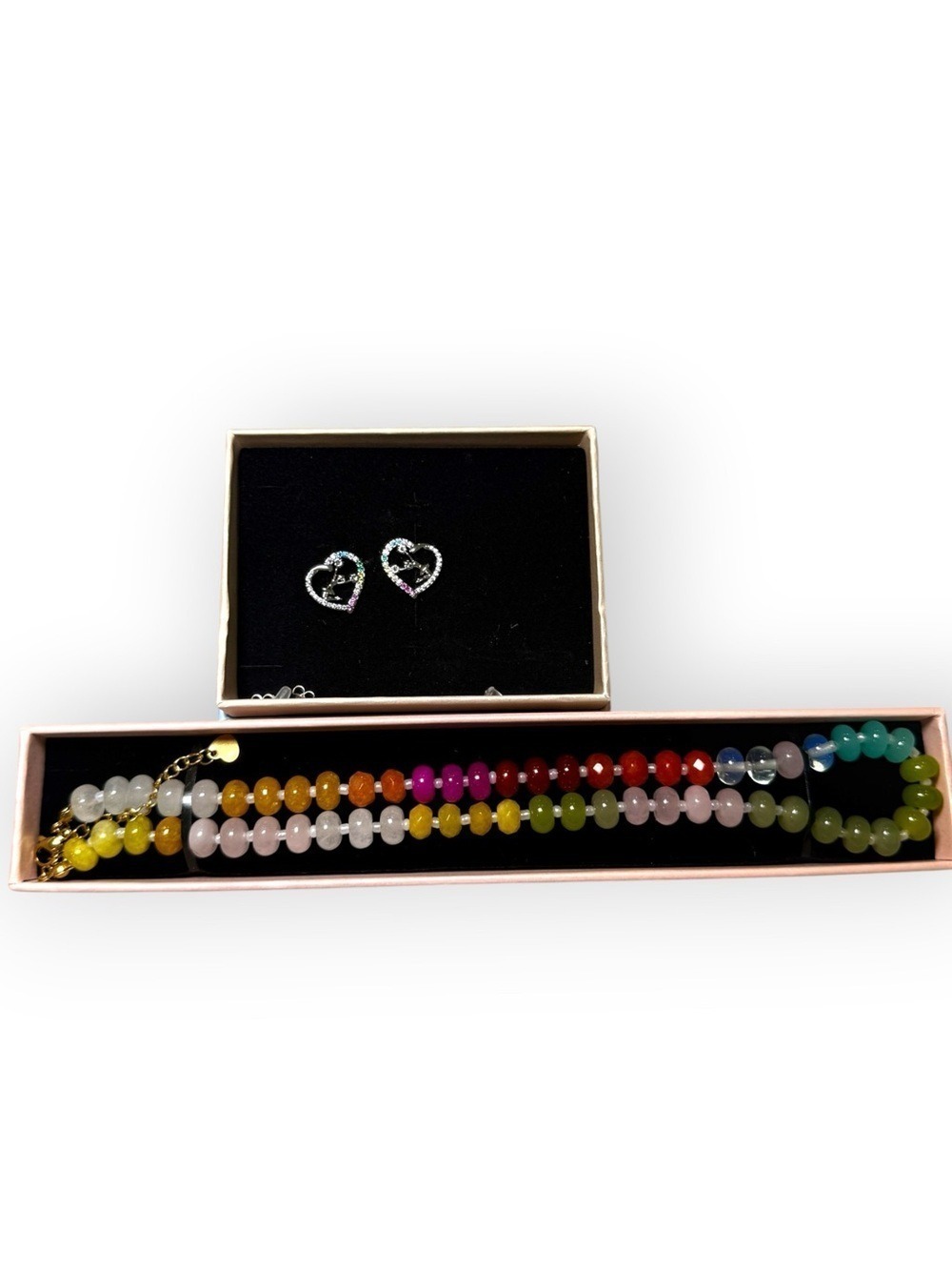 Sterling Silver Cheerleader Earrings Multicolored Gemstone Necklace Bundle
